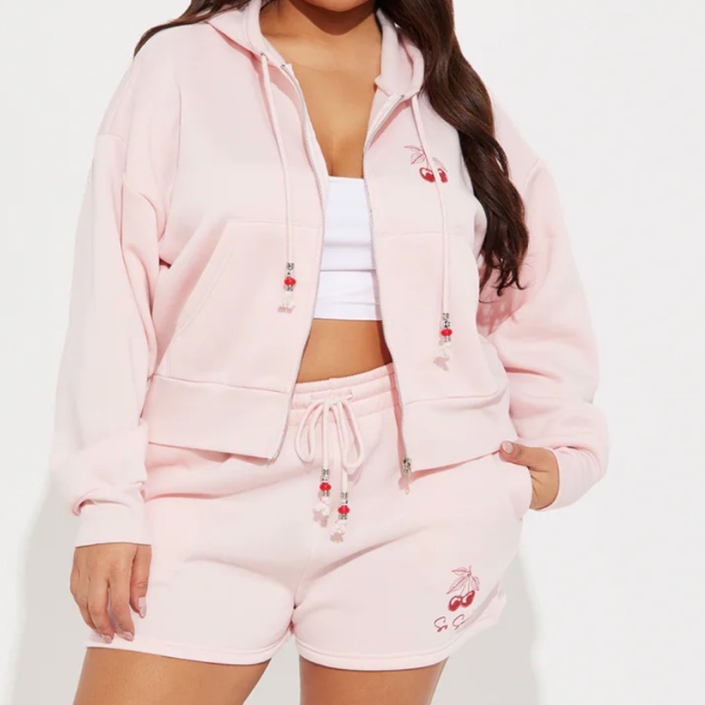 Pink Cherry Hoodie and Shorts Set